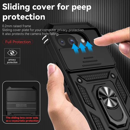 Vista 4 de Funda para Pixel 10a, con cubierta para lente de cámara, protector de pantalla HD, [grado militar] anillo de montaje de coche con soporte híbrido