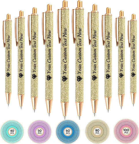 Vista 73 de Hasta 100 bolígrafos personalizados con nombre a granel, bolígrafo con purpurina de impresión personalizada, grabado gratis, texto con logotipo