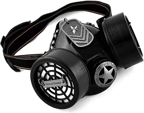 Vista 4 de Nueva estrella Steampunk gótico máscara de gas Cosplay Respirador Accesorios Negro