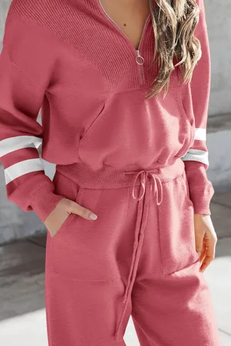 Vista 62 de PRETTYGARDEN Conjunto de suéter de 2 piezas para mujer, sudadera con cremallera, pantalones deportivos, ropa casual