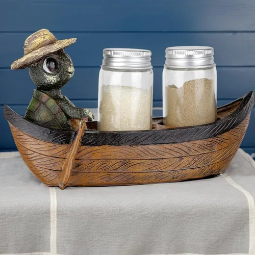 Vista 7 de Turtle in Rowboat - Juego de salero y pimentero, decoración de cocina náutica costera, figura de tortuga con 2 tarros de especias de vidrio