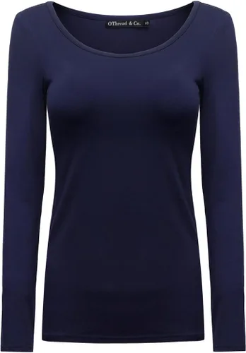 Vista 9 de OThread & Co. Camiseta de manga larga con cuello redondo para mujer, capa básica, de elastano Albaricoque
