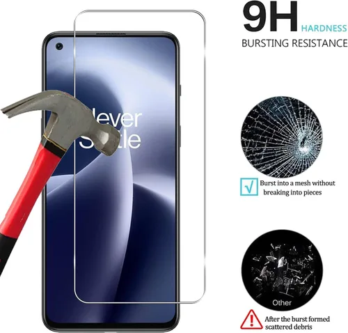 Vista 3 de [Paquete de 3+3] Protector de pantalla y protector de lente de cámara para OnePlus Nord 2T 5G, protector de pantalla de vidrio templado antiarañazos