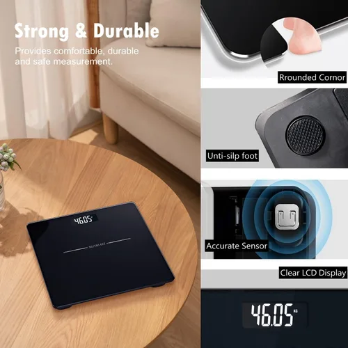 Vista 6 de NUTRI FIT Báscula digital de baño para pérdida de peso, 50g/0.1lb de discrepancia, pantalla LCD retroiluminada transparente y tecnología de paso