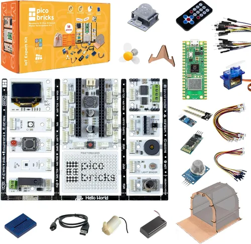 Vista 10 de PicoBricks Raspberry Pi Pico W Kit de inicio con 12 sensores desmontables y extensa guía de aprendizaje, kit de codificación de bricolaje, Raspberry