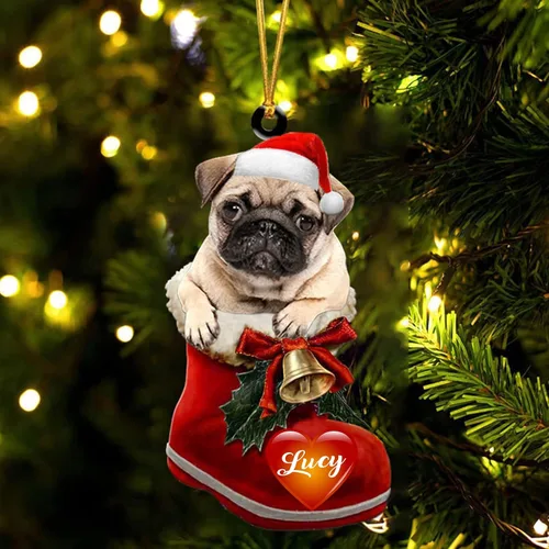 Vista 55 de Adorno de Navidad de perro afgano en bota de Papá Noel, adorno de nombre de perro personalizado, regalo para amante de los perros, decoración