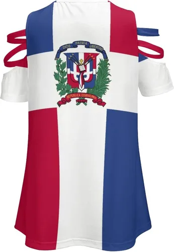 Vista 5 de Elegante camiseta casual con diseño de bandera dominicana BE con cremallera y hombros descubiertos para mujeres y niñas, verano, playa, talla L