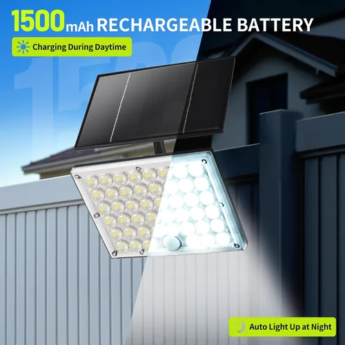 Vista 6 de Pack de 2 luces solares con 184 LED para exteriores, con sensor de movimiento, luces solares de pared impermeables al aire libre con 3 modos
