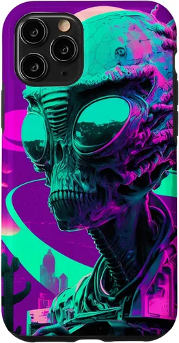 Vista 10 de iPhone 12 Pro Max Cool Retro Alien Sunset Tropical Trippy Vaporwave Sky Art Case