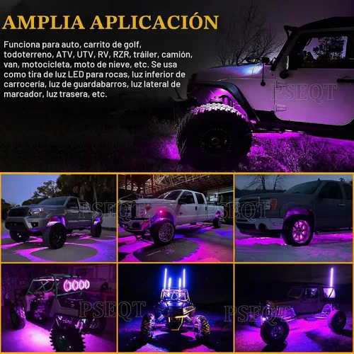 Vista 4 de PSEQT 10 unidades de luces LED de tira de roca para auto, luces de rueda de bajo brillo, kits de iluminación para guardabarros, impermeables
