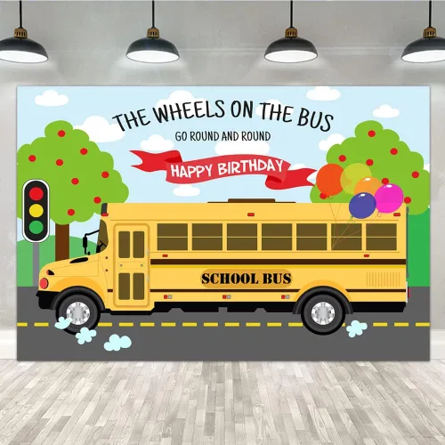 Vista 7 de Lofaris Telón de fondo de feliz cumpleaños, las ruedas en el autobús, gira y vuelta, autobús de regreso a la escuela, cumpleaños para niños y niñas