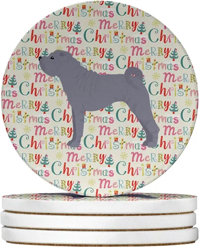 Vista 39 de Abyssinian Sand Terrier Merry Christmas - Posavasos grandes de piedra arenisca (4 unidades)