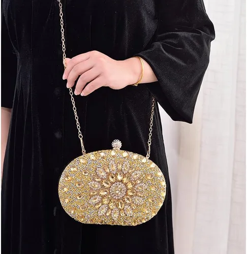 Vista 5 de Bolso de noche para mujeres y niñas, brillante, multicolor, con cuentas de diamantes de imitación, bolso cruzado de embrague para boda, fiesta