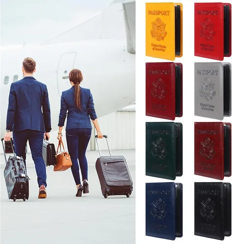 Vista 7 de Paquete de 8 soportes para pasaporte de viaje, fundas de pasaporte de cuero con ranura para tarjeta de vacunación, funda para pasaporte, protector
