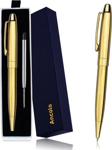 Vista 12 de Ancolo Bolígrafo negro, tinta negra a granel, punta media de 0.039 pulgadas (0.039 in), escritura suave, bolígrafos negros y dorados para hombres