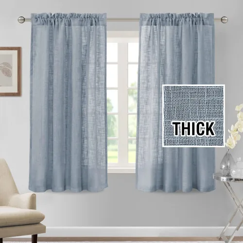 Vista 13 de H.VERSAILTEX Cortinas de mezcla de lino, 63 pulgadas de largo, natural, texturizado, filtro de luz, bolsillo para barra, juegos de 2 paneles