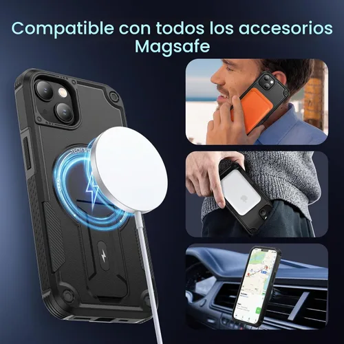 Vista 3 de Caka Funda para iPhone 13 y iPhone 14 con soporte, color negro