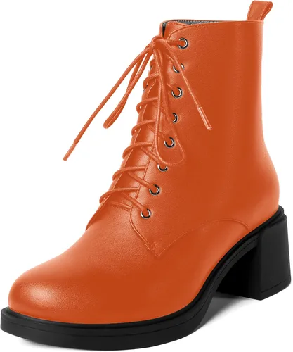 Vista 15 de ROSERWISH Botas altas de tacón bajo y grueso para mujer, con cordones, cómodas, modernas, con puntera redonda, de 2.5 pulgadas