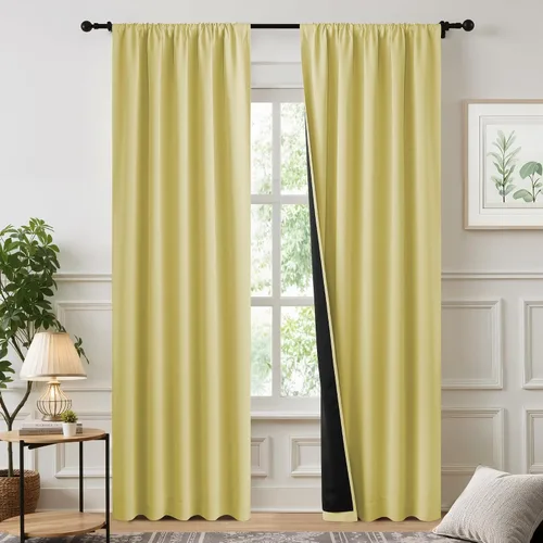 Vista 67 de NICETOWN Biscotti Beige 100% Cortinas opacas de 45" de largo para cocina, bolsillo con varilla para sótano completamente opaco, cortinas térmicas