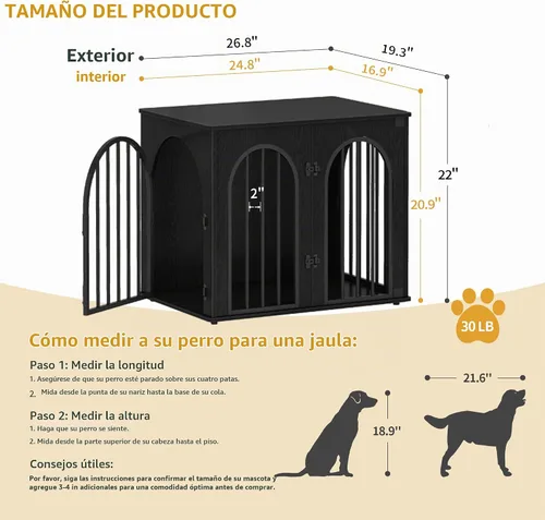 Vista 2 de Hzuaneri Jaula de Madera para Perros de 26.8'', Muebles de Jaula para Perros de Interior, Jaula para Perros Pequeños, Jaulas de Servicio Pesado