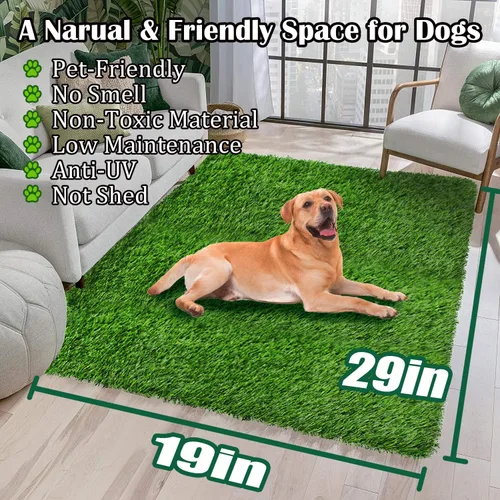 Vista 3 de GLOBREEN Almohadilla de Césped Falso para Perros Potty, 19" x 29" Almohadillas de Césped Artificial para Mascotas Cachorros, Gruesas y de Alto