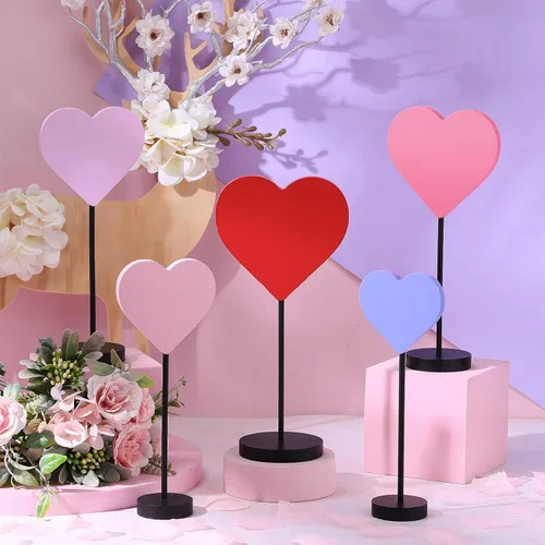 Vista 5 de Juego de 5 letreros de madera con forma de corazón de madera para el día de San Valentín, decoración de mesa con forma de corazón, centro de mesa