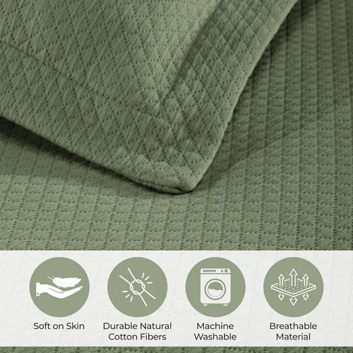 Vista 3 de Cubrecama doble Superior Diamond Solitaire de algodón de primera calidad Jacquard Matelassé con fundas de almohada a tono, color aguamarina, Verde