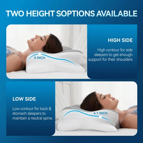 Vista 3 de Almohada cervical para el dolor de cuello, espuma viscoelástica ergonómica para personas que duermen de lado y espalda