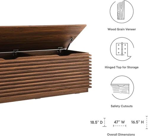 Vista 6 de Modway Render - Banco de almacenamiento de grano de madera de 47 pulgadas en nogal