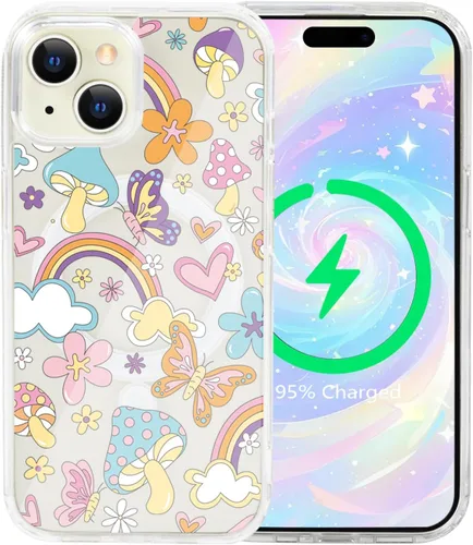 Vista 57 de Funda magnética de flores para iPhone 15 [compatible con MagSafe] Bonito patrón floral transparente a prueba de golpes