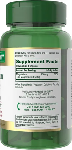 Vista 7 de Nature's Bounty Citrato de magnesio, suplemento de magnesio de alta absorción para la salud de todo el cuerpo con 150 mg de magnesio, vegetariano