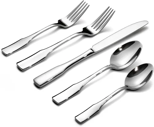 Vista 13 de Alata Kate Black Mirror - Cubiertos de 45 piezas con juego de utensilios para servir utensilios, servicio para 8, cubiertos de acero inoxidable