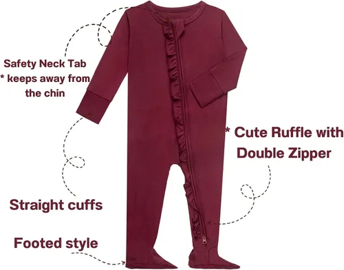 Vista 2 de GUISBY Pijama de bebé con volantes, manga larga suave con cremallera de 2 vías