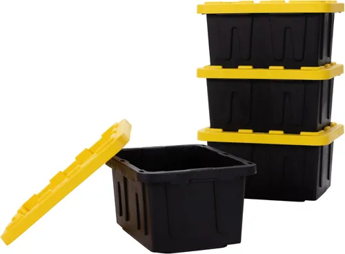 Vista 10 de Contenedor de almacenamiento de plástico de 5 galones con tapa con cerradura, apilable, resistente, de servicio regular para garaje, herramientas