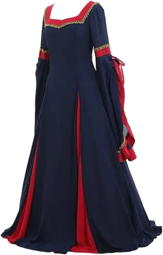 Vista 2 de CosplayDiy Vestido renacentista para mujer, disfraz medieval, vestidos victorianos, falda pirata, vestido de elfo de hadas renacentistas