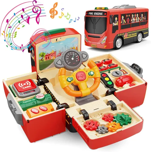 Vista 8 de HONGTUO Juguete de Autobús con Sonido y Luz, Juguete de Volante de Simulación con Engranajes, Juguetes de Autobús para Niños Pequeños con Música