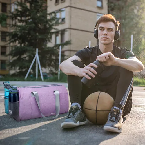 Vista 7 de Bolsa de deporte con bolsillo para cosas mojadas y compartimento para zapatos, bolsa para ejercicio para hombres y mujeres.