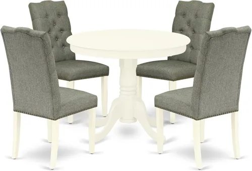 Vista 15 de East West Furniture ANEL3-ANA-05 Juego de mesa y sillas de cocina de 3 piezas contiene una mesa redonda de comedor con pedestal y 2 sillas Parsons