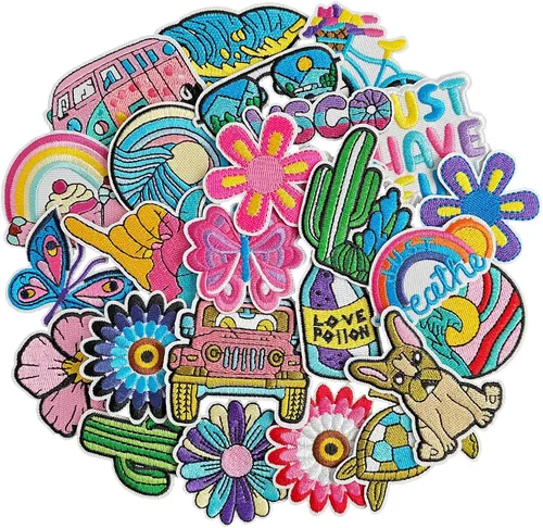 Vista 16 de 60 parches bordados de estilos surtidos al azar, parches para coser o planchar, apliques para ropa, pantalones de vestir, sombreros, jeans, flores