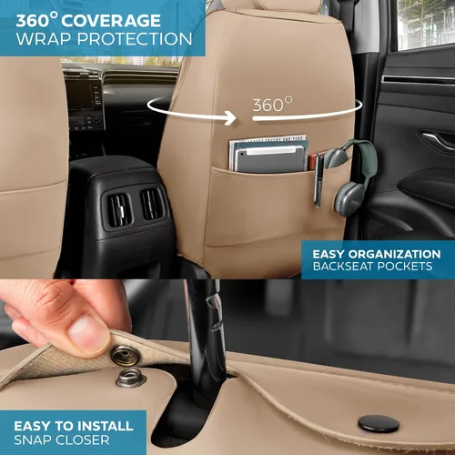 Vista 2 de MotorBox Meridian Series - Fundas de asiento de piel napa, fundas clásicas de asiento delantero, de piel sintética de alta calidad, color beige