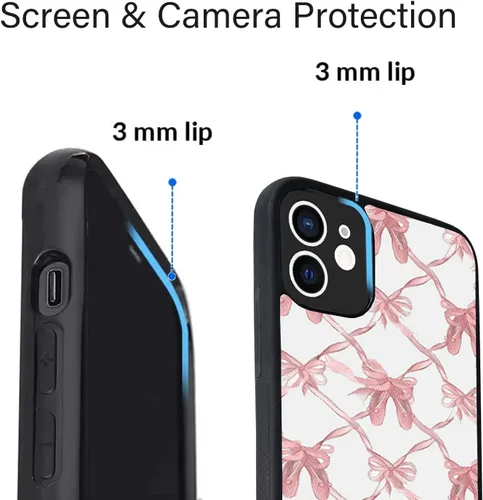 Vista 3 de Funda protectora de lazo rosa compatible con iPhone 11, diseño de pajarita personalizada con material de TPU suave para mujeres y niñas (cordón)
