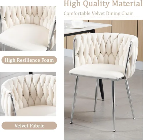 Vista 3 de Juego de 2 sillas de comedor de terciopelo, sillas tapizadas tejidas para sala de estar, sillas modernas de cocina y comedor, sillas decorativas
