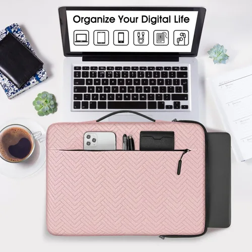 Vista 5 de Funda para laptop de 14 pulgadas, funda impermeable con asa para laptop, bolsa protectora para computadora de negocios compatible