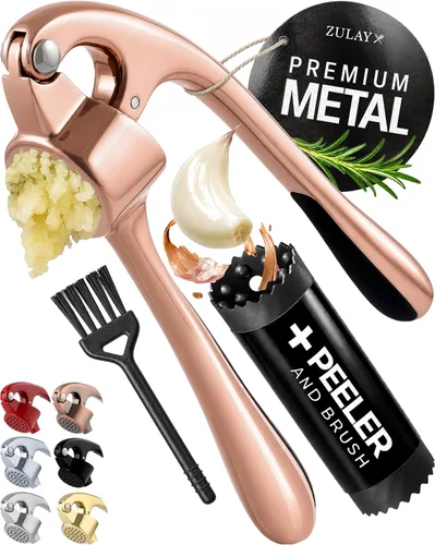 Vista 21 de Zulay Kitchen - Prensa de ajo de metal para cocina, acero inoxidable, color plateado 01 - Plata alfa