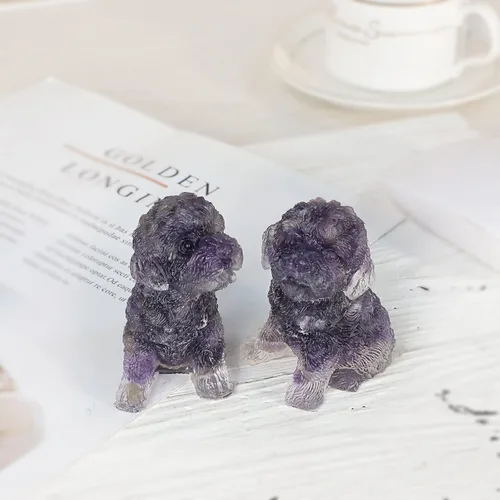 Vista 5 de SUNYIK Paquete de 2 estatuas de cristal de resina para perro, estatua de animales de piedra curativa, decoración de hogar y oficina para mediación