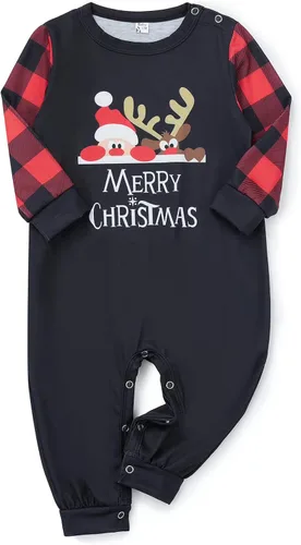 Vista 5 de OAKFashion Conjunto familiar de Navidad a juego con camiseta de manga larga de Papá Noel con estampado de dibujos animados + pantalón casual