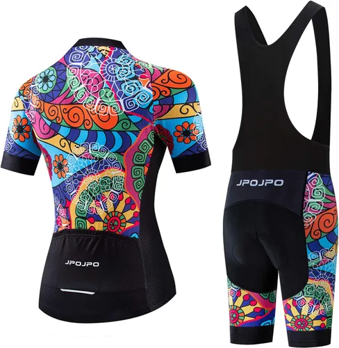 Vista 30 de Camiseta de ciclismo para mujer + pantalones cortos acolchados de manga corta para ciclismo, ropa de bicicleta