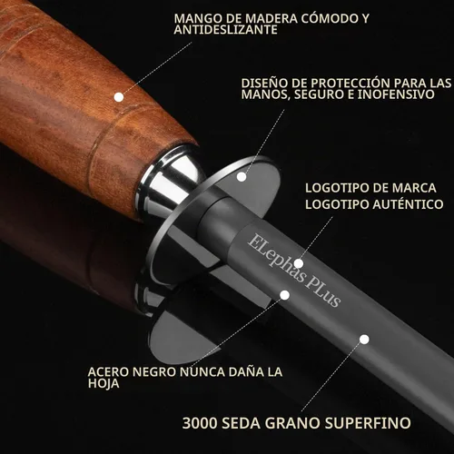 Vista 4 de afilador de cuchillos de acero, varilla de afilador de cuchillos de mango de madera, varilla de afilado de acero de 12 pulgadas (caoba)