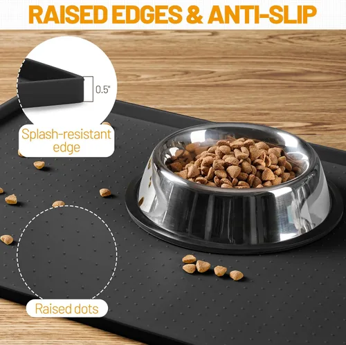 Vista 3 de Hubulk Tapete de alimentación para perros, 100% impermeable, de silicona de grado alimenticio, mantel individual para alimentos y agua para Negro