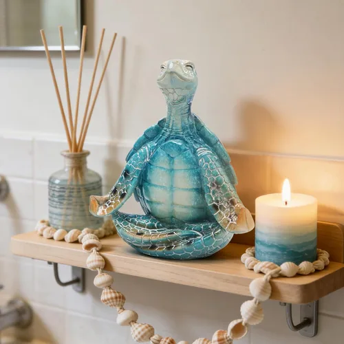 Vista 5 de Hodao Figura de tortuga de yoga, meditación, escultura de tortuga marina para decoración del hogar del océano costero, regalo zen relajante